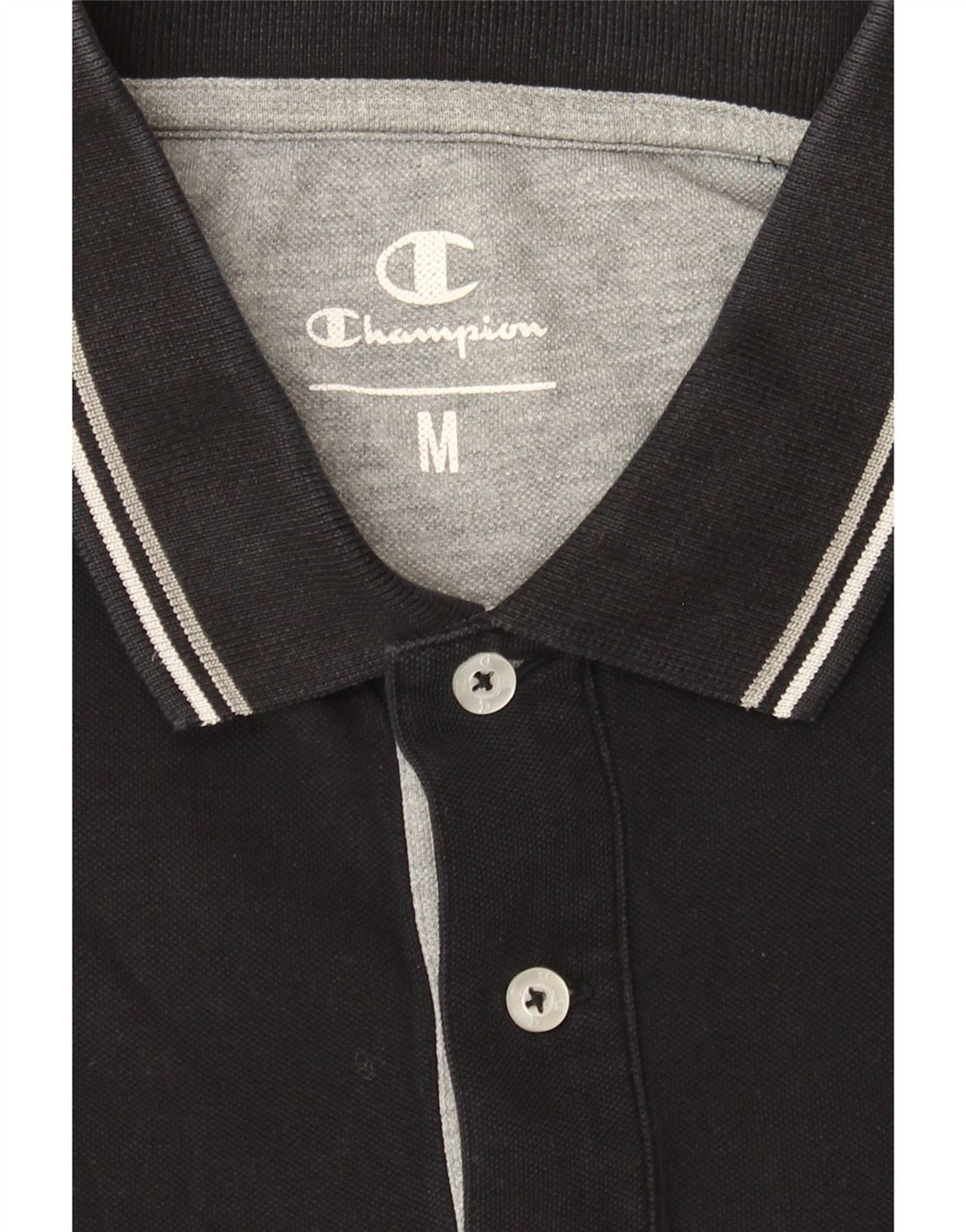 CHAMPION Mens Polo Shirt Medium Black Cotton Vintage Champion and Second-Hand Champion from Messina Hembry 