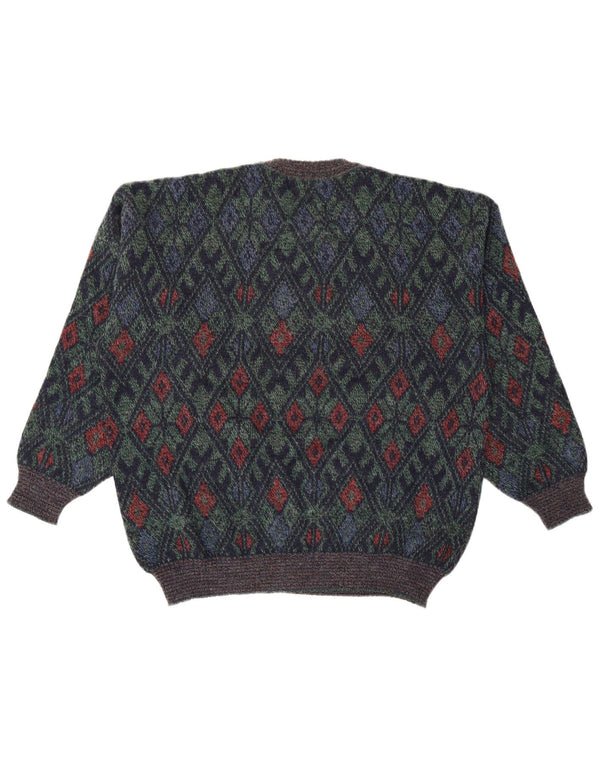 ВИНТАЖНЫЙ мужской джемпер с круглым вырезом, большой темно-синий с узором аргайл/ромб