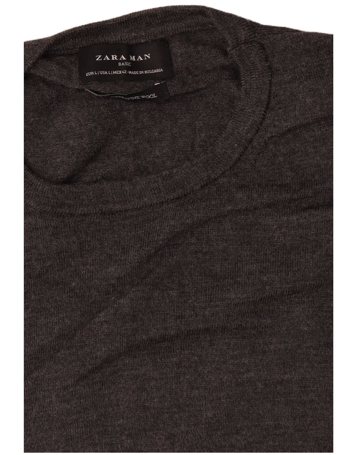 Мужской джемпер с круглым вырезом Zara, большой серый шерстяной свитер