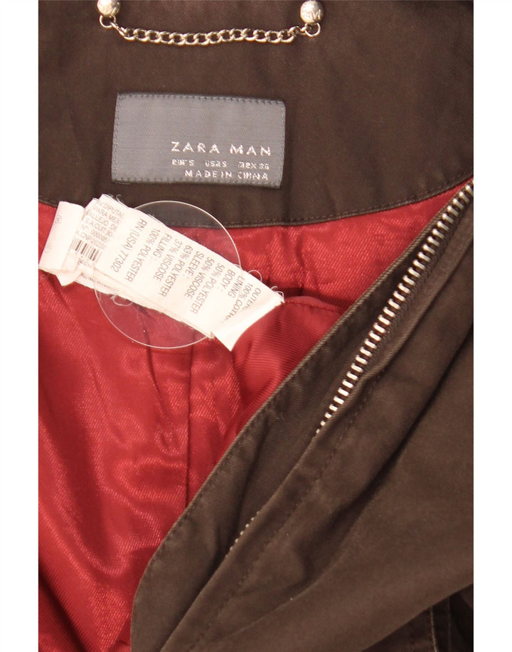 Мужская куртка-бомбер Zara UK 36, маленькая коричневая, хлопок