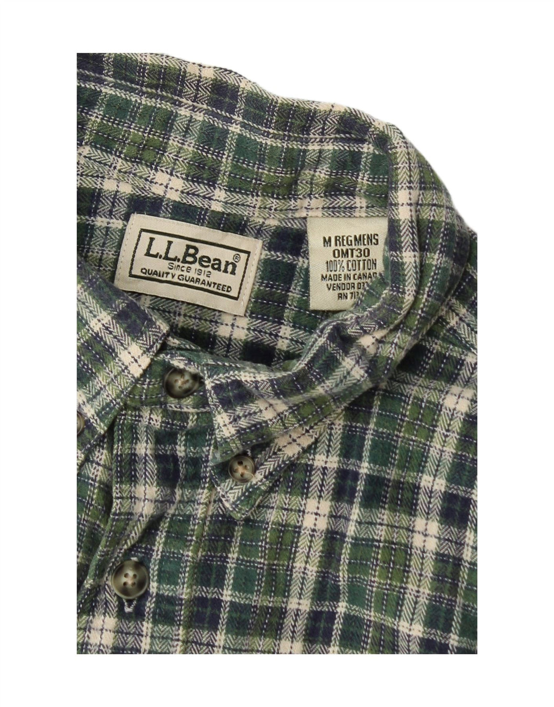 Мужская фланелевая рубашка L.L.Bean среднего зеленого цвета в клетку, хлопок