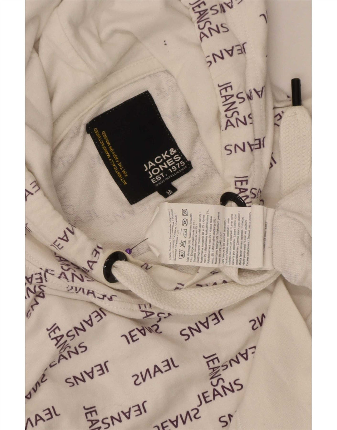 Мужской джемпер с капюшоном Jack & Jones с рисунком, средний белый хлопок, хлопок