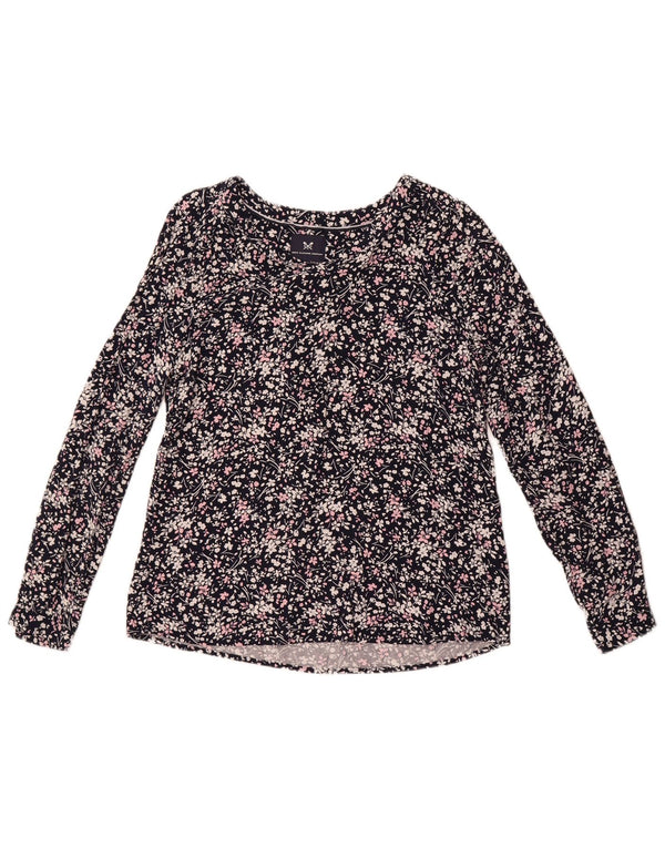 Crew Clothing Женская блузка с длинным рукавом, топ UK 12, средний темно-синий с цветочным принтом
