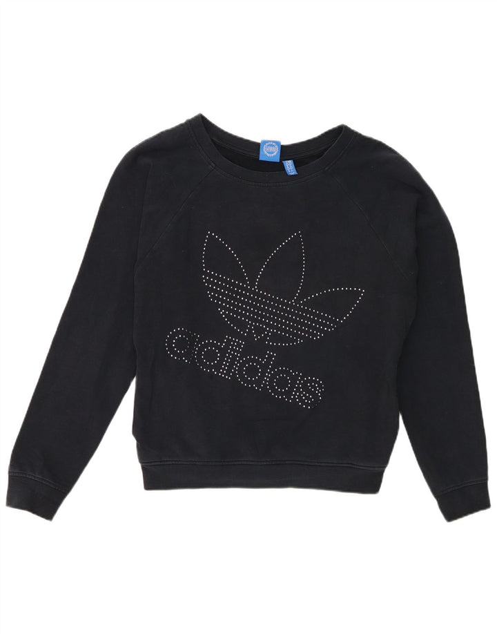 Женский джемпер большого размера с рисунком Adidas UK 10, маленький, темно-синий