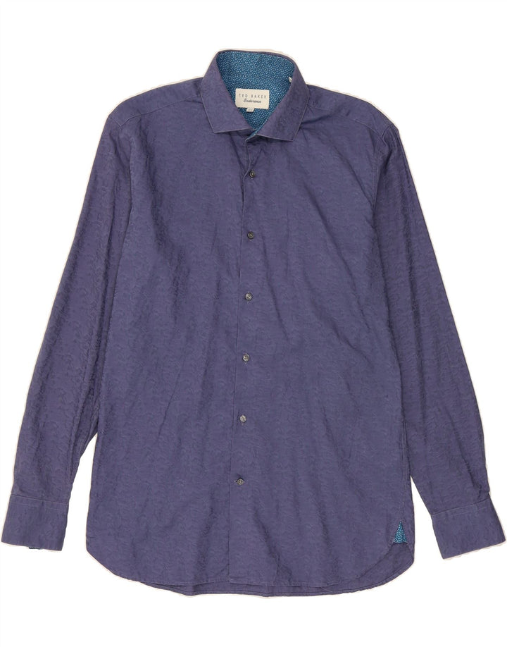 TED BAKER Mens Abstract Pattern Shirt Size 15 1/2 Medium Blue Cotton Vintage Ted Baker and Second-Hand Ted Baker from Messina Hembry 