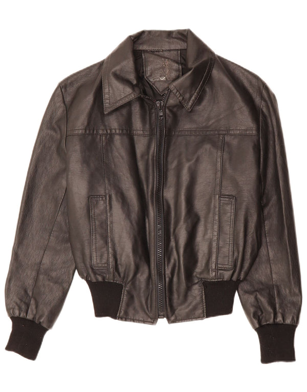 ВИНТАЖНАЯ Женская Кожаная Куртка UK 12 Средний Черный