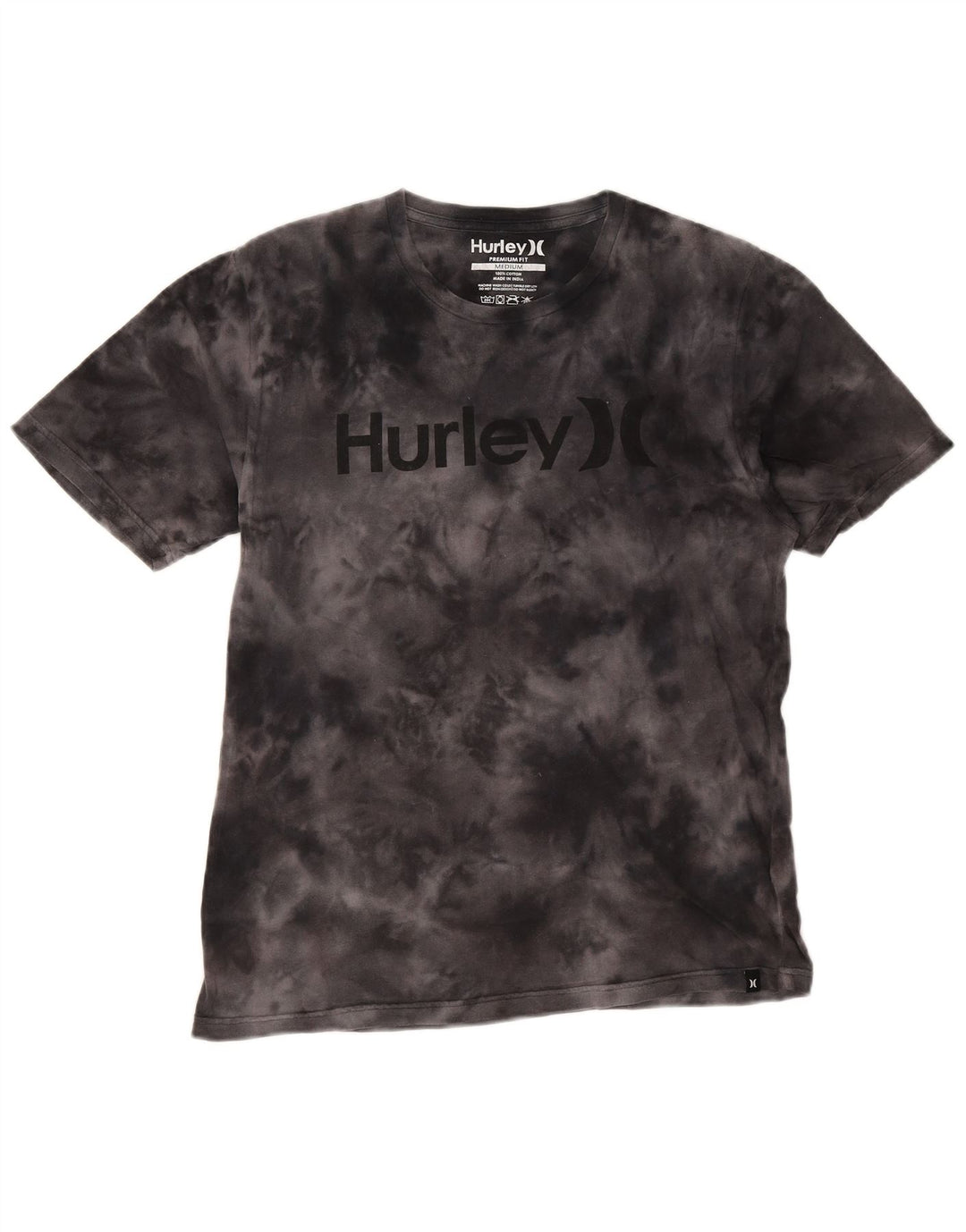 Мужская футболка с рисунком Hurley, топ среднего размера, черный, хлопок, тай-дай