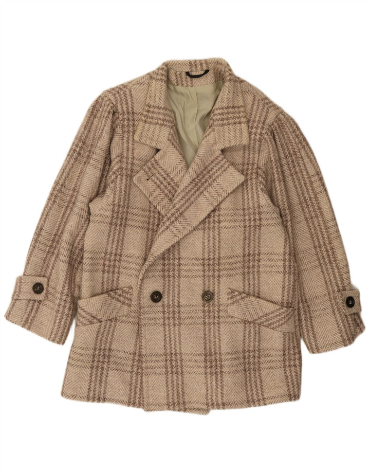 Мужской двубортный пиджак C&A, Великобритания 38, средний бежевый, шерсть с узором «гусиные лапки»