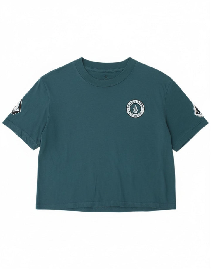 Женская укороченная футболка свободного кроя Volcom с рисунком, размер верха 4/6, маленькая синяя