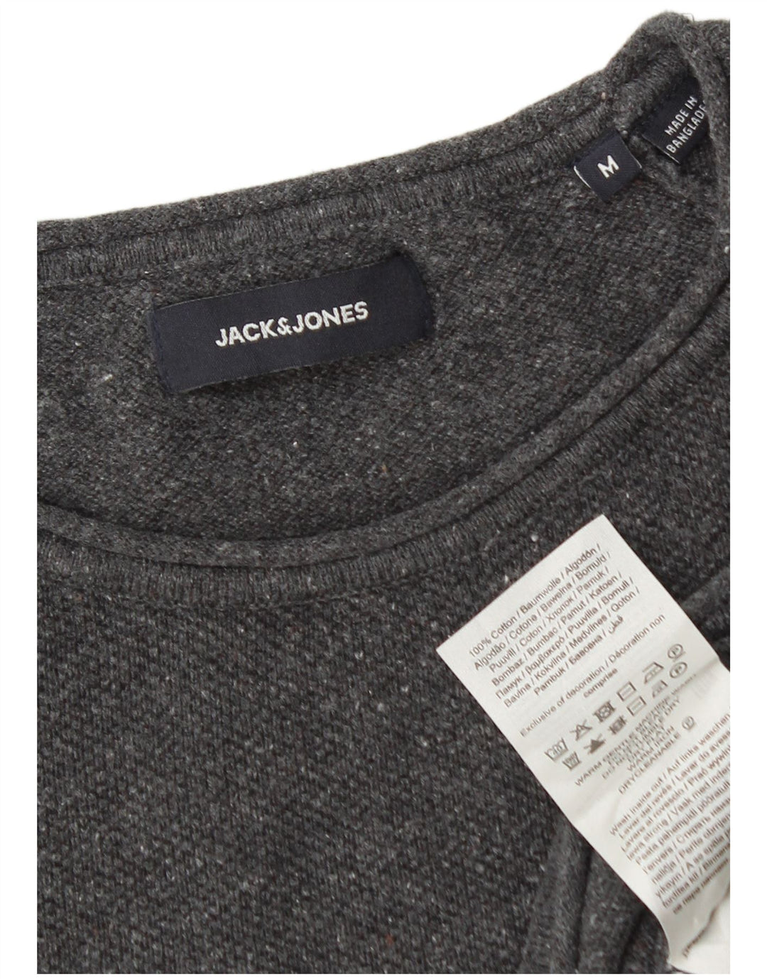 Мужской джемпер с круглым вырезом Jack & Jones, хлопковый свитер среднего серого цвета