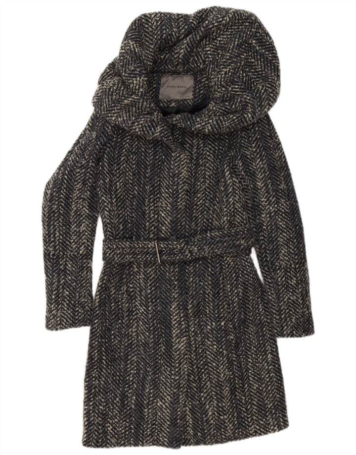 Женское пальто Zara UK 6 XS серое из полиэстера с узором «в ёлочку»