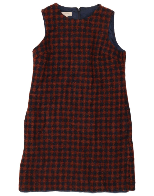 Hobbs Womens Sleeveless Shift Dress UK 12 Medium Navy Blue Check Wool