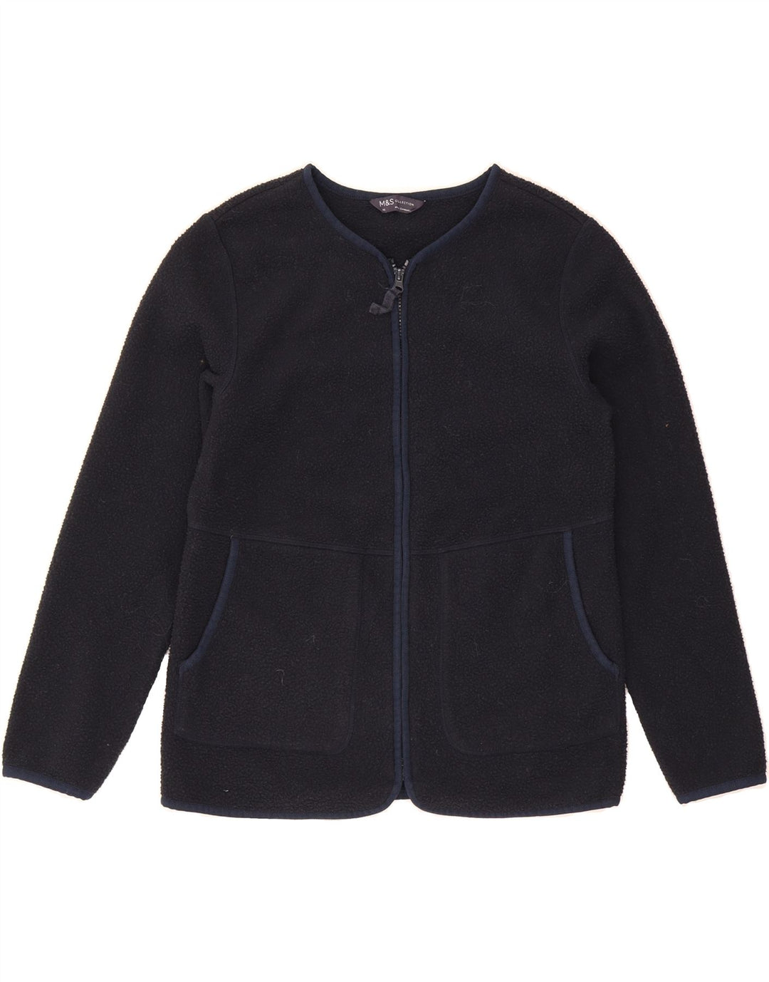 MARKS & SPENCER Womens Fleece Jacket UK 6 XS Navy Blue Polyester Vintage Marks & Spencer and Second-Hand Marks & Spencer from Messina Hembry 
