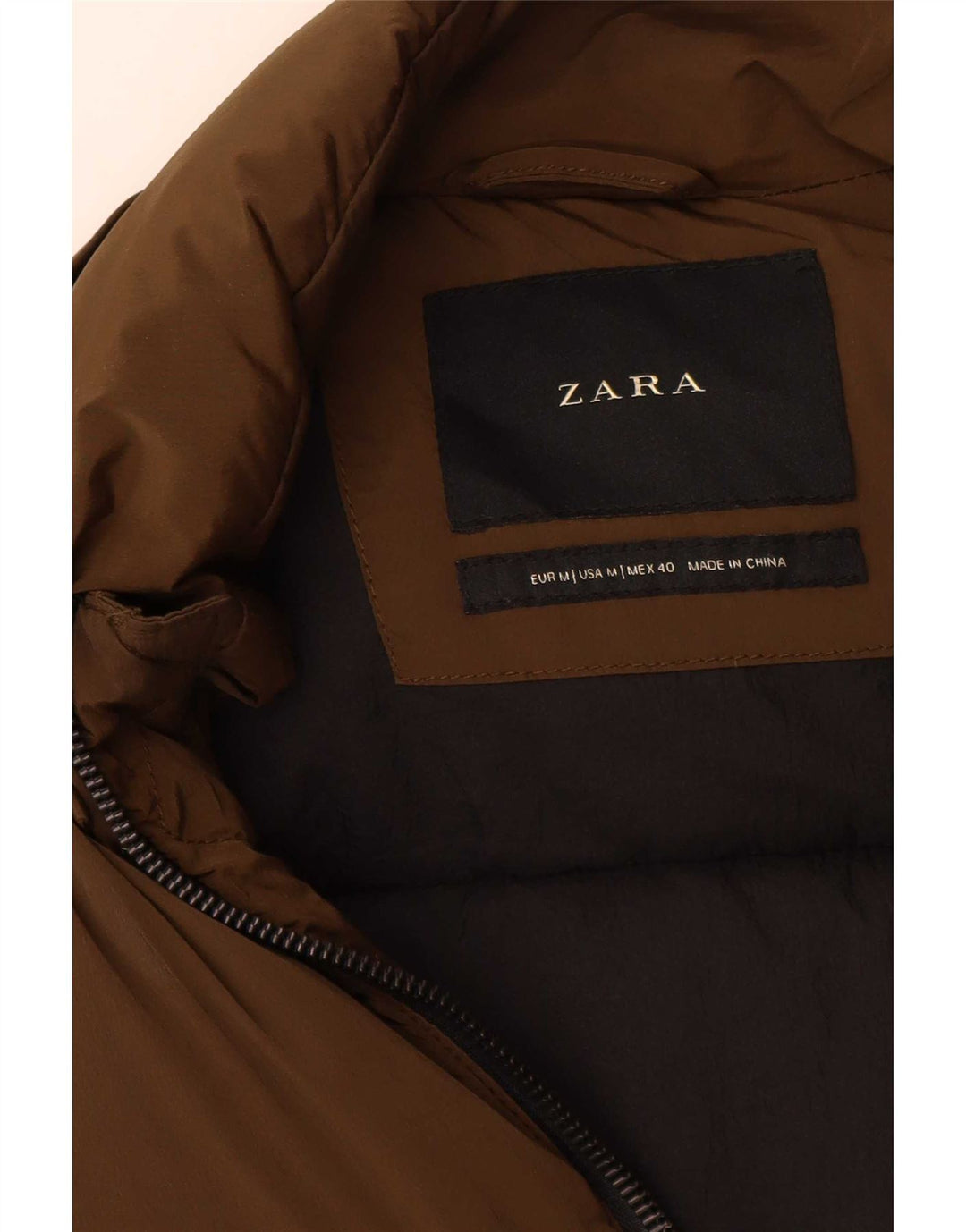 Мужское стеганое пальто Zara UK 38, нейлоновый байкерский цвет, средний хаки