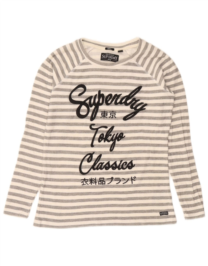 Женский топ с рисунком Superdry с длинным рукавом, Великобритания, 10 маленьких серых полосок, хлопок