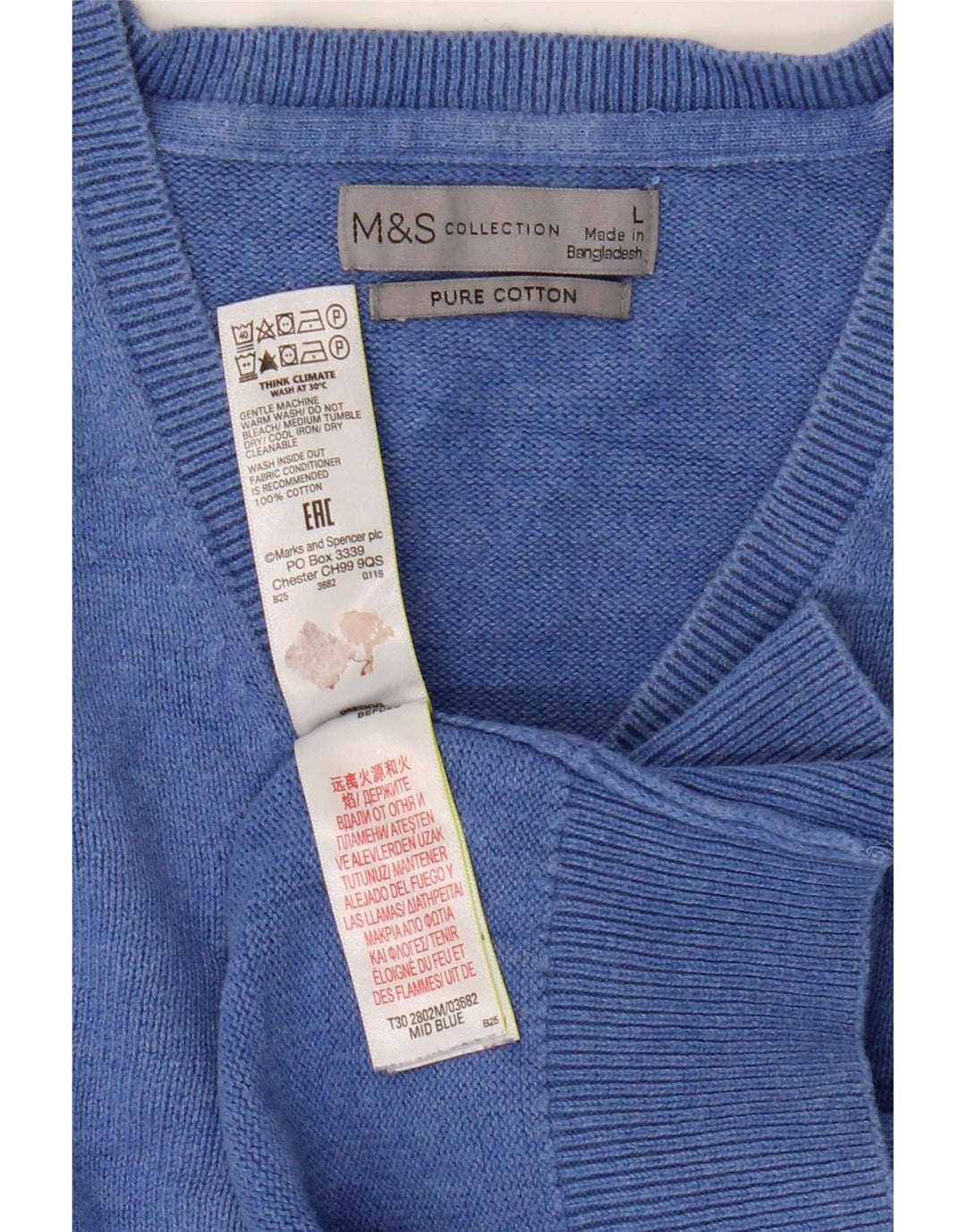 Мужской джемпер с v-образным вырезом Marks & Spencer, большой синий хлопковый свитер