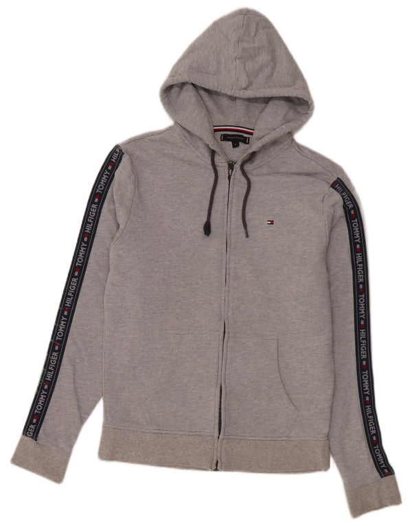Tommy Hilfiger Мужской свитер с капюшоном и молнией с графическим рисунком, средний серый с цветными блоками