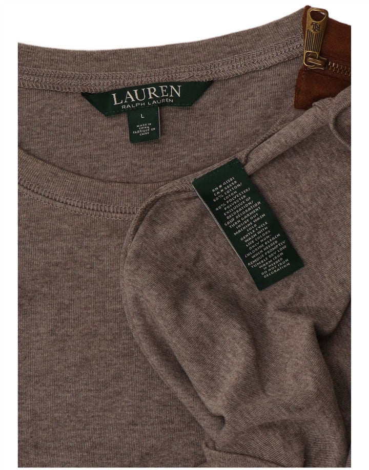 RALPH LAUREN Женский топ с длинным рукавом UK 14, большой серый хлопок