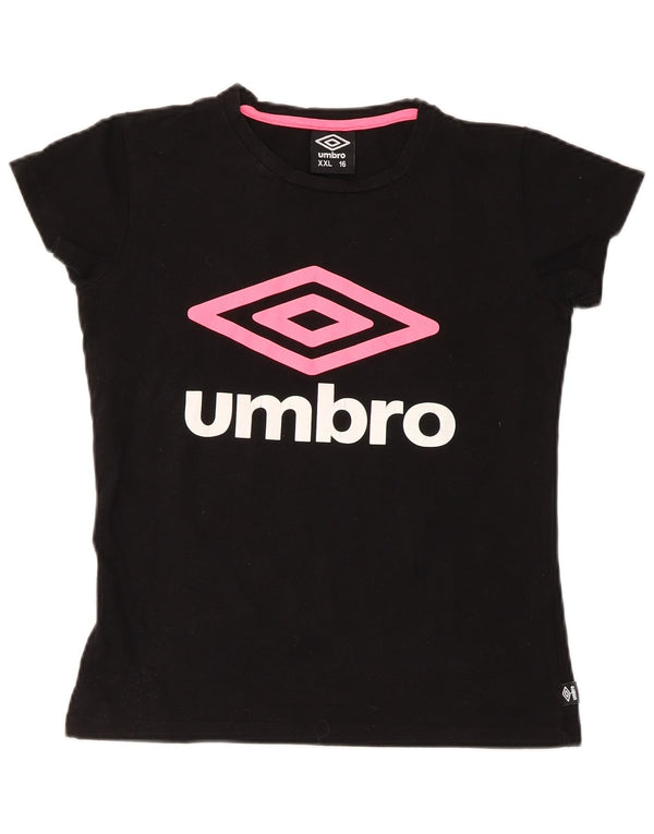 Футболка с рисунком Umbro для девочек, топ 15–16 лет, размер 2XL, черный хлопок