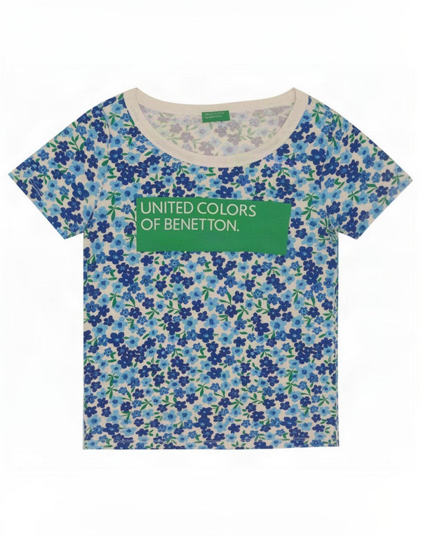 Женская футболка с рисунком Benetton Top UK 12, средний синий с цветочным принтом