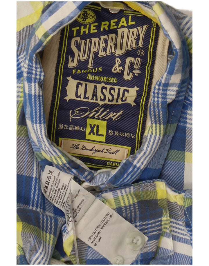 SUPERDRY Мужская классическая фланелевая рубашка XL, синяя клетка, хлопок