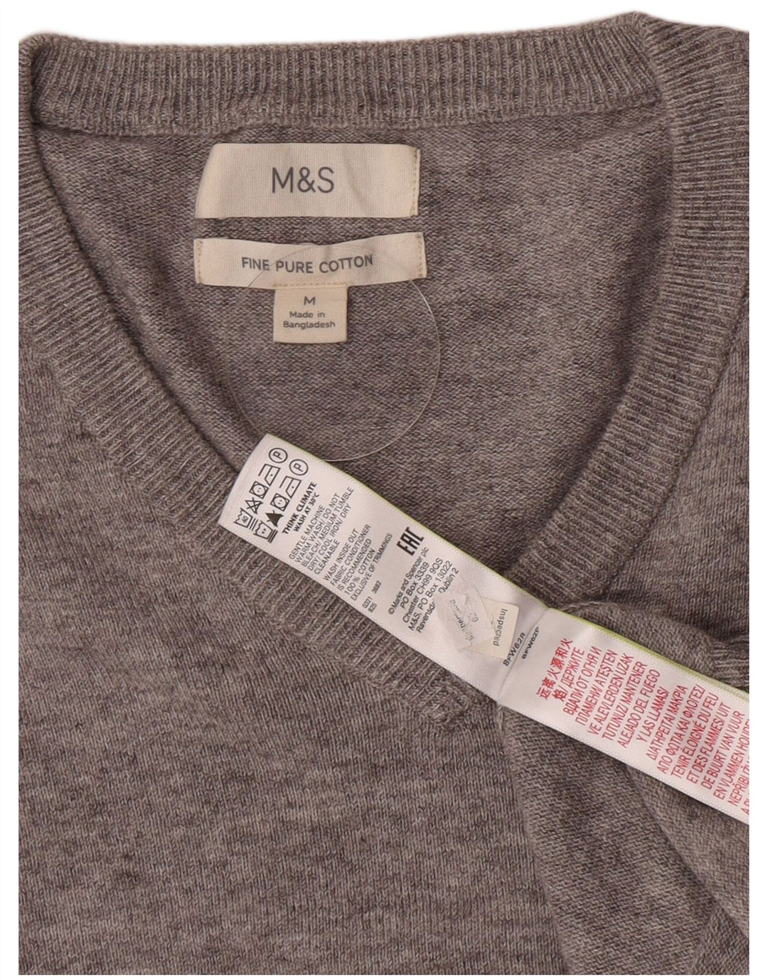 Мужской джемпер с v-образным вырезом Marks & Spencer, хлопковый свитер среднего серого цвета с крапинками