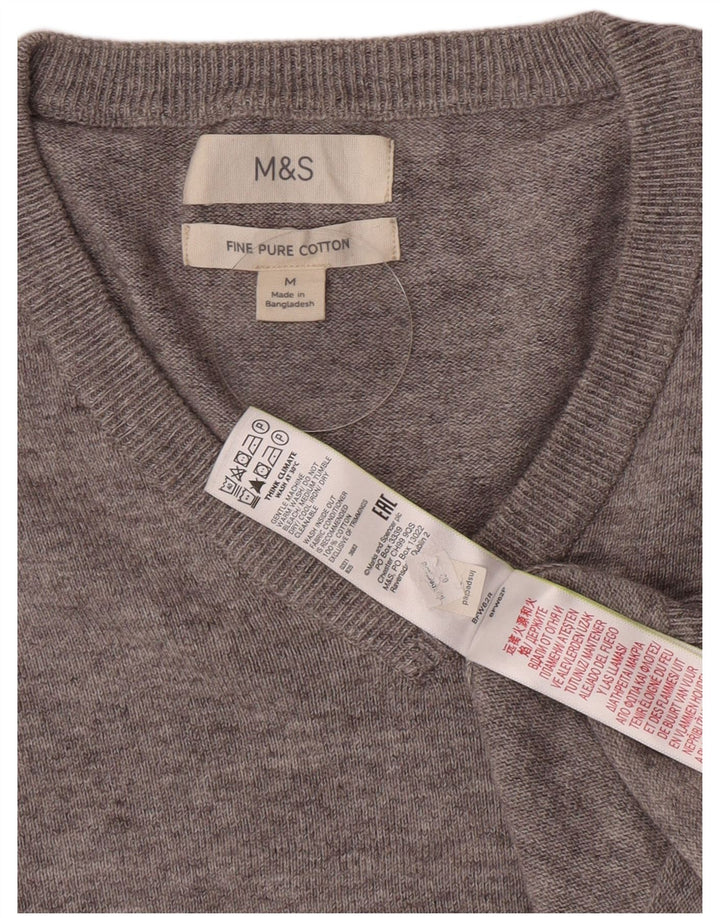 Мужской джемпер с v-образным вырезом Marks & Spencer, хлопковый свитер среднего серого цвета с крапинками