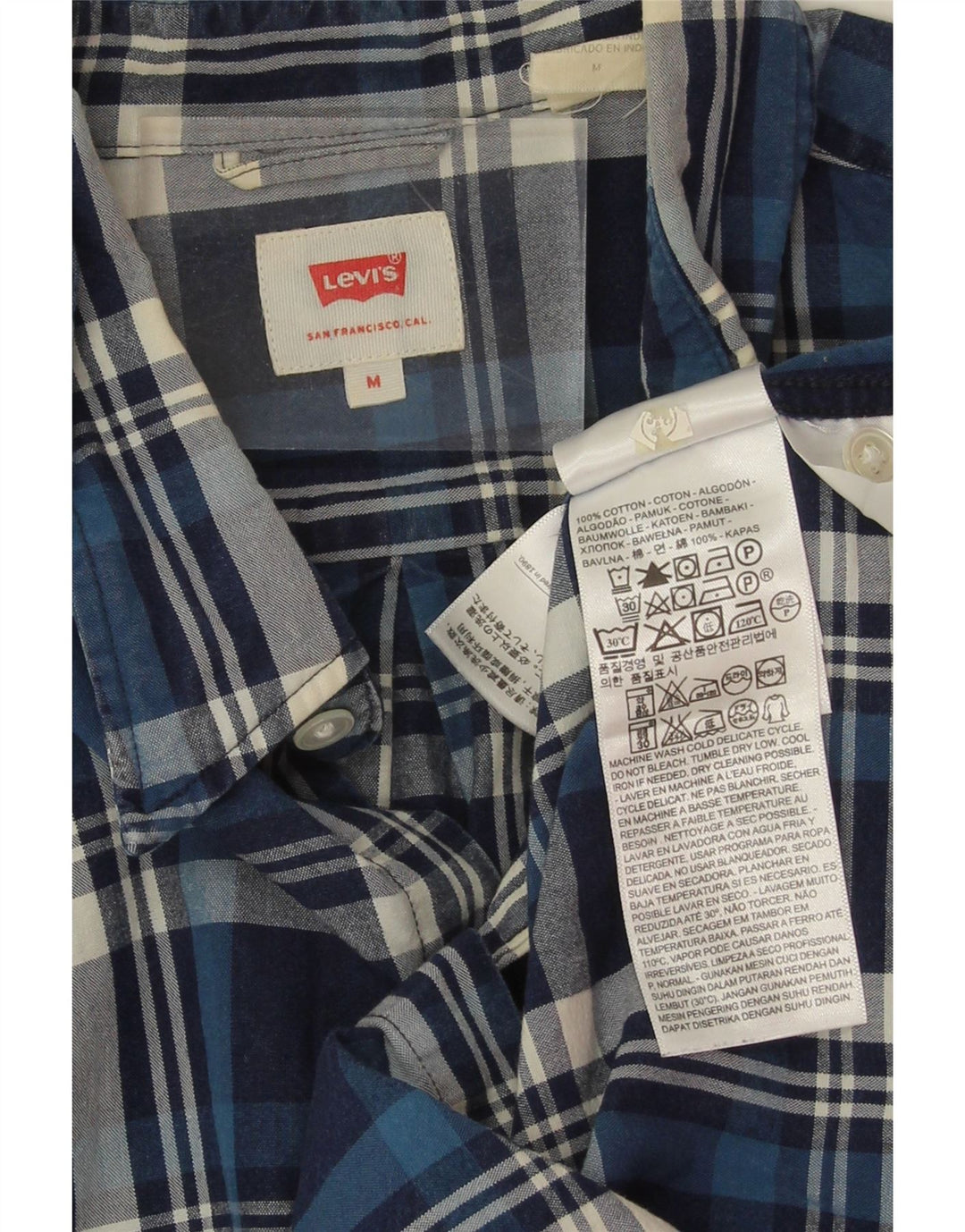 Мужская рубашка Levi's среднего размера, темно-синяя клетка, хлопок
