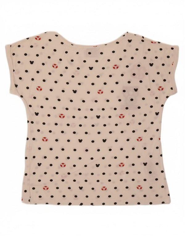 DISNEY Womens Mickey Mouse T-Shirt Top UK 12 Medium White Polka Dot Cotton
