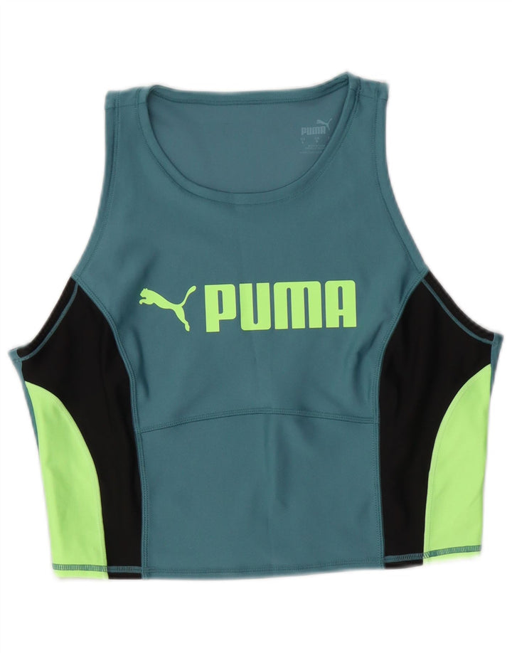 PUMA Womens Crop Graphic Vest Top UK 14 Large Blue Colourblock Polyester