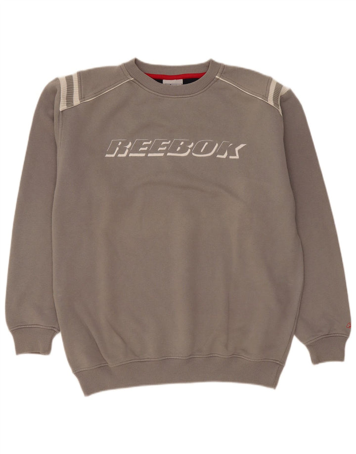 Reebok Мужской свитшот с рисунком, хлопковый джемпер среднего серого цвета