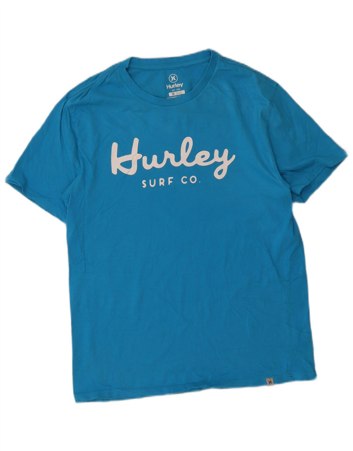 Мужская футболка с рисунком Hurley, хлопковый топ среднего синего цвета