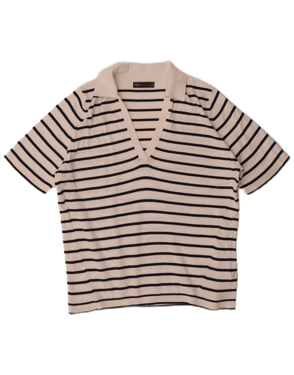 Женская рубашка поло Marks & Spencer UK 18 XL, хлопок в белую полоску