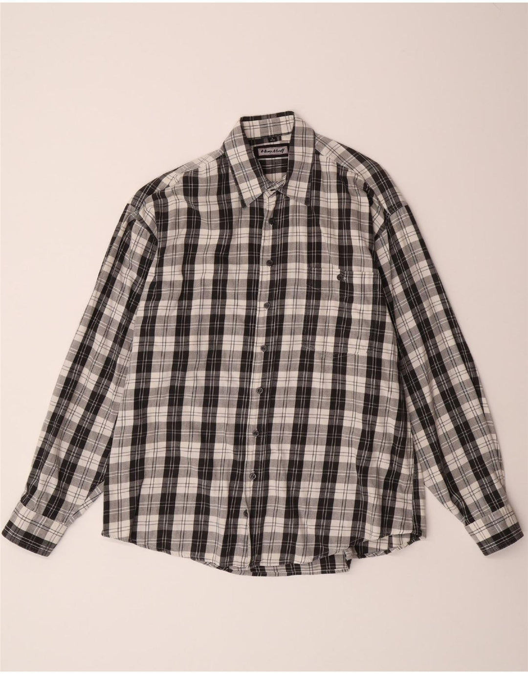 HENRY MORELL Mens Flannel Shirt Size 41/42 Large Black Check Cotton Vintage Henry Morell and Second-Hand Henry Morell from Messina Hembry 