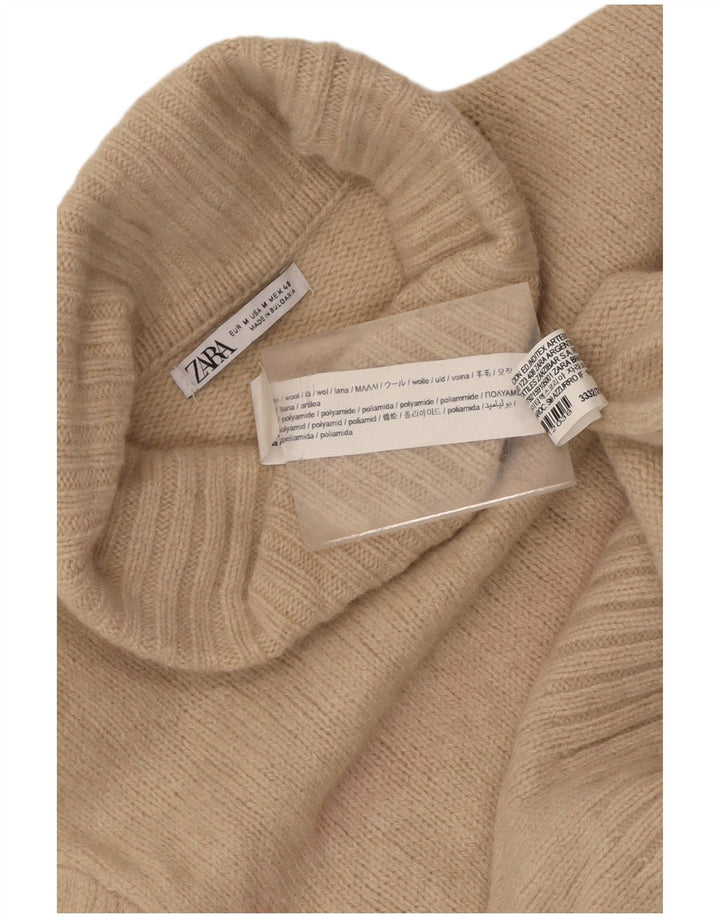 Женский джемпер с высоким воротником Zara UK 12, средний бежевый шерстяной свитер