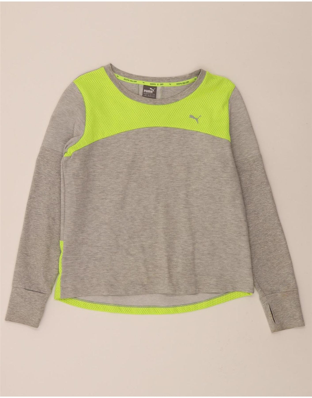 PUMA Womens Sweatshirt Jumper UK 14 Large  Grey Colourblock Cotton Vintage Puma and Second-Hand Puma from Messina Hembry 