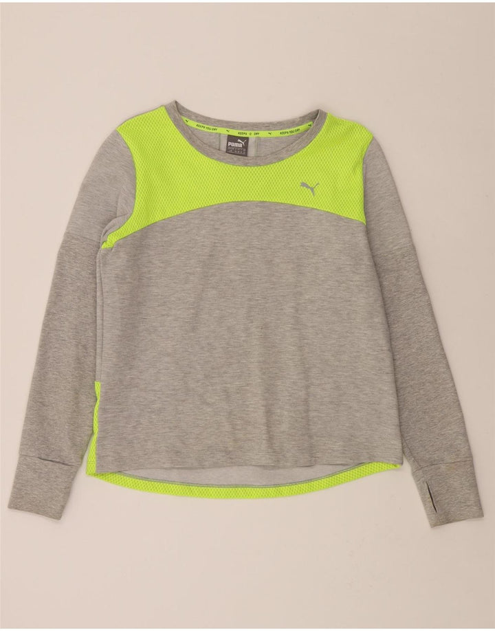 PUMA Womens Sweatshirt Jumper UK 14 Large  Grey Colourblock Cotton Vintage Puma and Second-Hand Puma from Messina Hembry 
