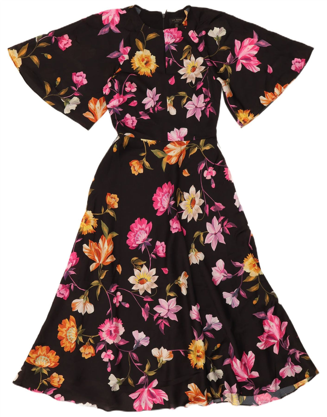 Женское платье трапециевидного силуэта Ted Baker, размер 0 2XS, черное, полиэстер с цветочным принтом