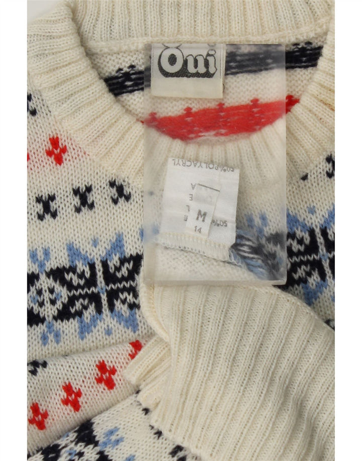 OUI Womens Crew Neck Jumper Sweater UK 14 Medium White Fair Isle Wool