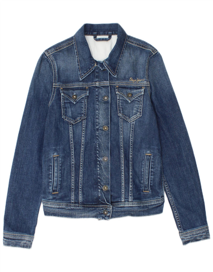 PEPE JEANS Womens Crop Denim Jacket UK 8 Small Blue