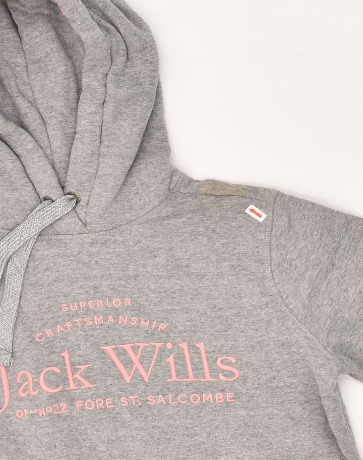 JACK WILLS Womens Loose Fit Graphic Hoodie Jumper UK 10 Small  Grey Cotton | Vintage Jack Wills | Thrift | Second-Hand Jack Wills | Used Clothing | Messina Hembry 