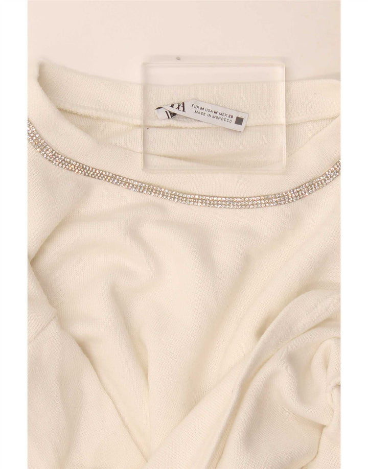 Женский укороченный топ оверсайз с длинным рукавом Zara UK 14, средний белый
