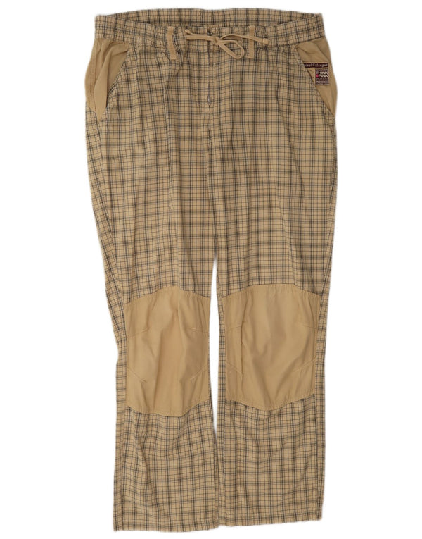 Think Pink Womens Straight Casual Trousers XL W36 L28 Beige Check Cotton