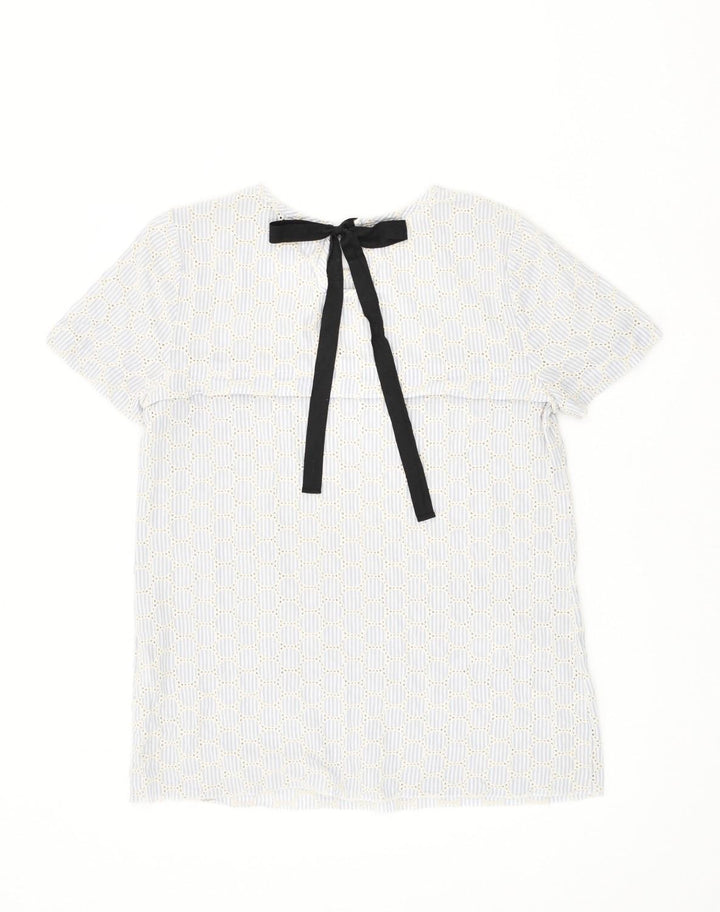 J. CREW Womens Bow Tie Blouse Top US 4 Small Grey Striped Cotton | Vintage J. Crew | Thrift | Second-Hand J. Crew | Used Clothing | Messina Hembry 