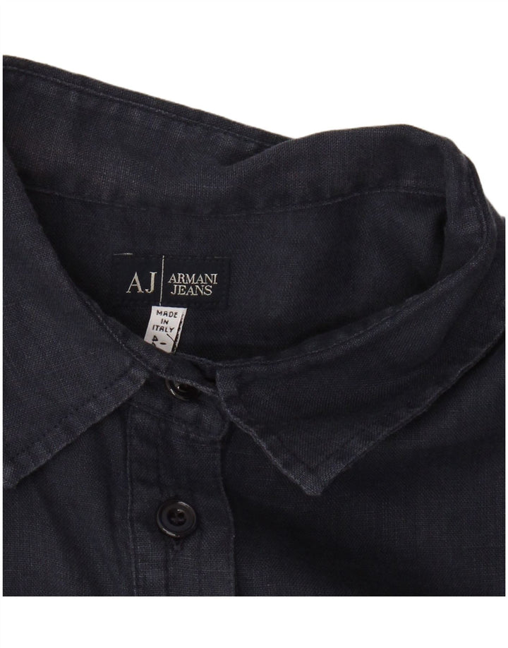 ARMANI JEANS Женская рубашка с коротким рукавом UK 14 Medium Navy Blue, льняная