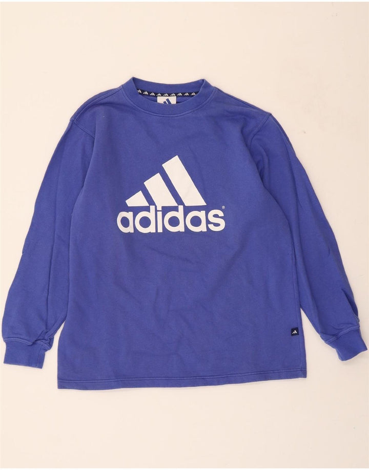 ADIDAS Boys Graphic Sweatshirt Jumper 15-16 Years Blue Vintage Adidas and Second-Hand Adidas from Messina Hembry 
