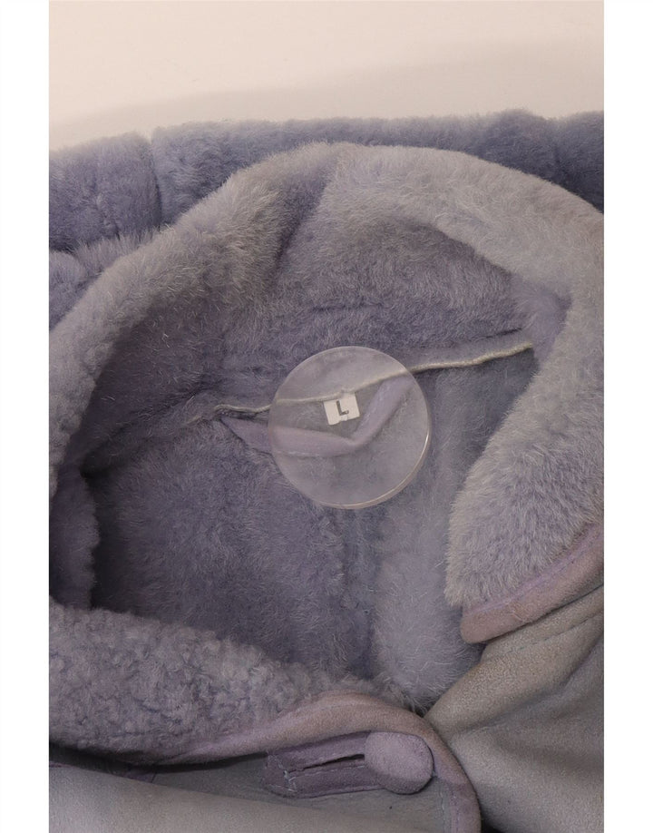 Винтажная женская короткая дубленка с капюшоном UK 16, большая фиолетовая пэчворк