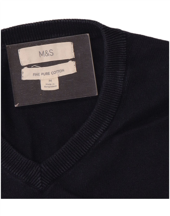 Мужской джемпер с v-образным вырезом Marks & Spencer, средний темно-синий хлопковый свитер