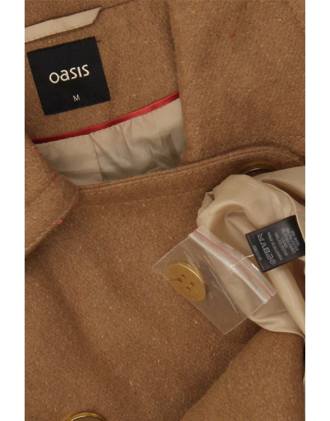 Женское двубортное пальто Oasis UK 12, шерсть среднего бежевого цвета