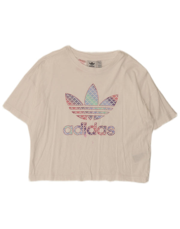 Adidas Girls Crop Graphic T-Shirt Top 12-13 Years White Cotton